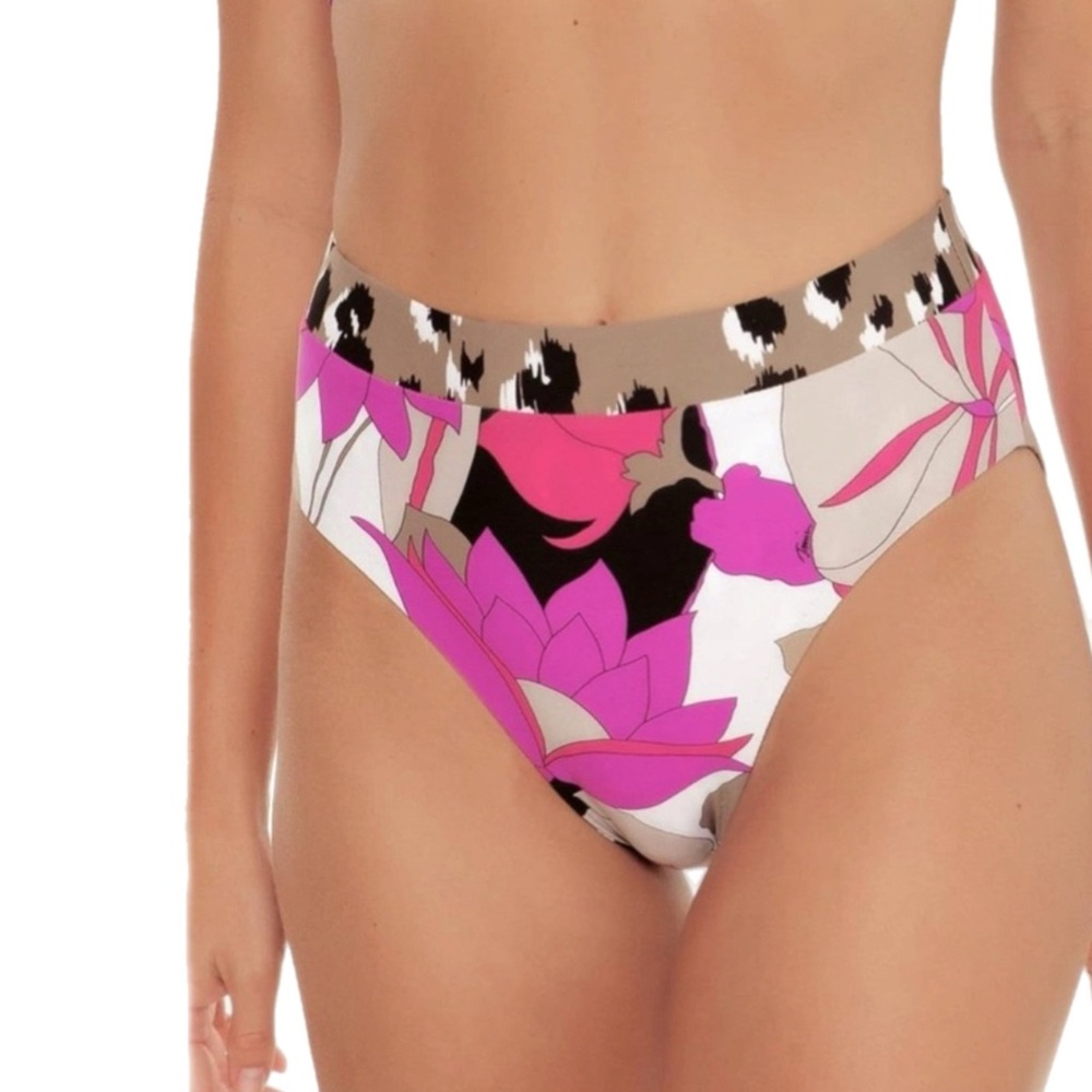 NWT Trina Turk $88 MSRP Lynx Reversible Banded High-Waisted Bikini Bottom